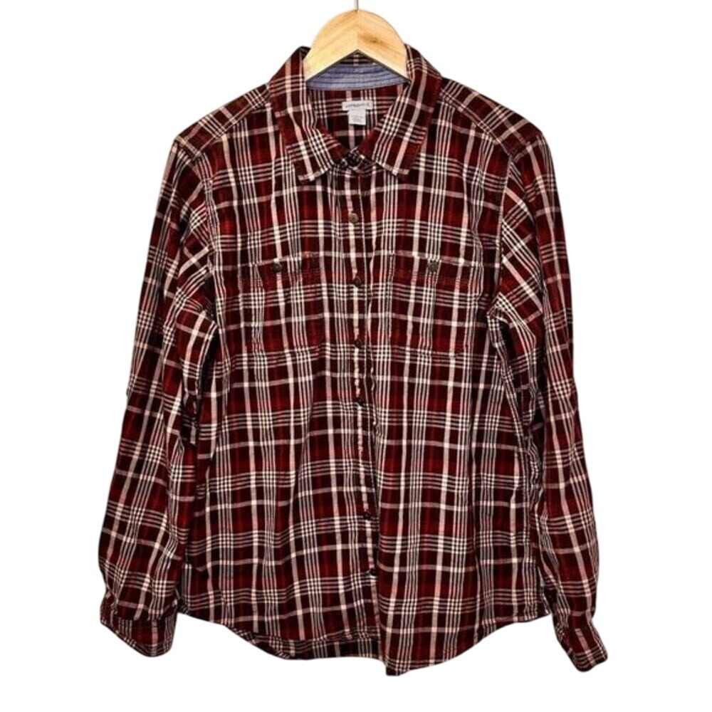 CARHARTT Plaid Flannel Shirt Long Sleeves Button‎ Front Women's size L 12-14